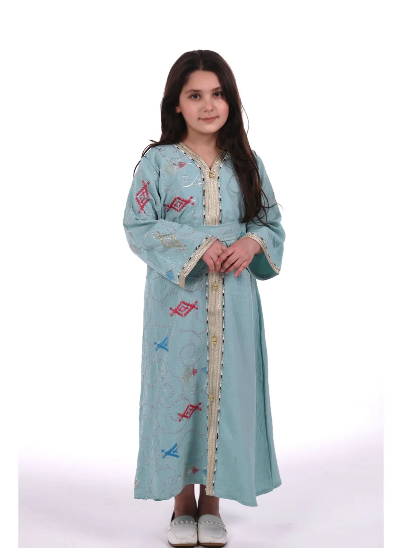 AL BENT AL SHARQIEH Turquoise Mom & Daughter Embroidred jalabiya dress for Women | Best Price UAE